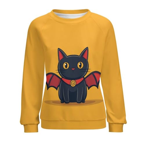 domirica Halloween Sweatshirts for Women Black Cat Print Pullover Crewneck Oversized 2024 Fall Fashion Casual Warm Shirt - color: Anime, size: Medium