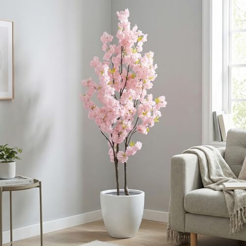 Artificial Pink Cherry Blossom Tree 7ft(84in) Faux Floor Green Plant for Indoor Decor Natural Potted Tree Realistic Cherry Flowers Wood Trunk for Home Living Room,Office Perfect Housewarming Gift - color: Cherry Blossom(pink 3), size: 7ft