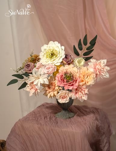 Light Pink Flowers Artificial Roses Combo Set Fake Pink Silk Flowers Faux Flowers Mix Dahlia with Stems for Wedding Bouquets Baby Bridal Shower Party Floral Arrangements Decor - color: Light Pink, size: The Modern Classic
