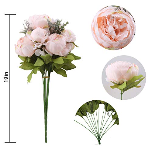 Silk Peony Bouquet Vintage Artificial Peonies Flower for Home Wedding Party Decor (1pcs, Peach Pink) - color: Peach Pink