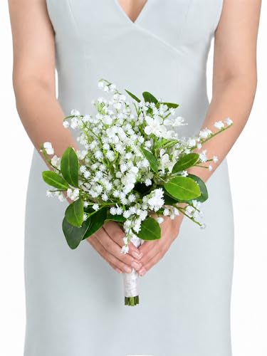 Rinlong Baby's Breath Bridesmaid Bouquet for Wedding, Prom, Homecoming | White Green Silk Bridal Bouquet, Destination Friendly - color: 11-baby's Breath
