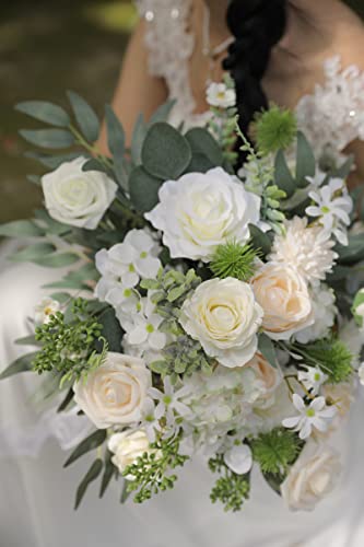 rongflower Artificial Flowers Combo Silk Mix Fake Flowers Leaf for DIY Wedding Bouquets Centerpieces Arrangements Party Baby Shower Home Decorations(Milk White) - color: Milk White
