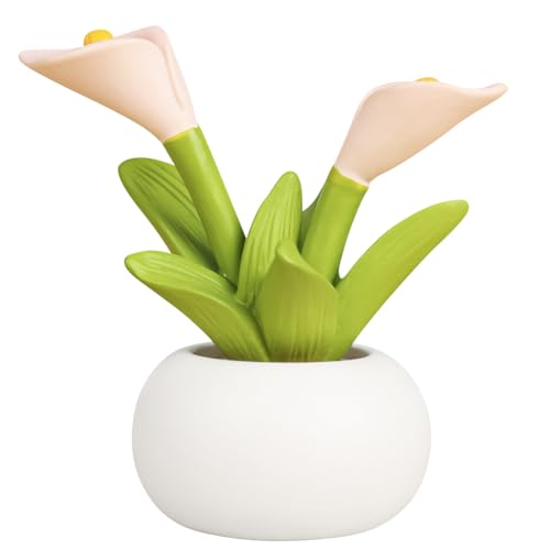 Resin Calla Lily Flower with Pot Mini Artificial Calla Lily Potted Plant Resin Figurines Flowers for Car Dashboard Bathroom Home Kitchen Rustic Table Centerpiece Shelf Decor,Beige - color: Calla Lily