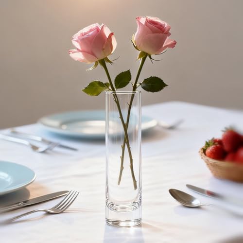 17.5CM/6.9Inch Cylinder Glass Flower Vase Tall Bud Vases Single Stem Vase Home Centerpieces for Table Living Room Wedding Decorations(Transparent)