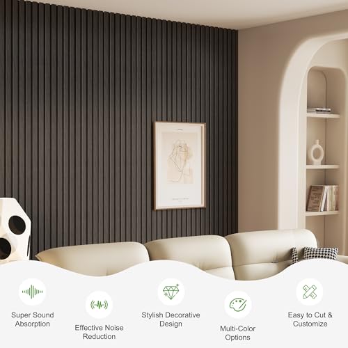 4 Pack Wood Panels for Wall, 96" x 11" Wood Slat Acoustic Panels, Acoustic Wall Panels for Interior Wall Decor, Sound Absorbing Wall Panels for Noise Reduction and Decoration, Smoky Walnut - color: Smoky Walnut, size: 4PCS-96" x 11"