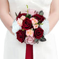 Rinlong 7" Wedding Bouquet, Burgundy Silk Bridesmaid Bridal Bouquet - color: 19-burgundy Red