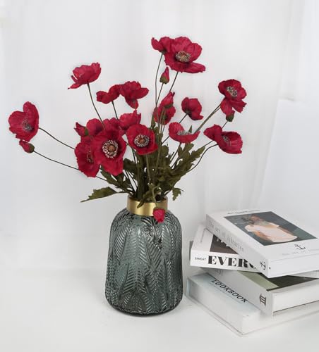 IPOPU Red Poppy Flowers 6pcs Artificial Poppies Faux Vintage Silk Flower Arrangements for Wedding Centerpieces, Home Table, Bridal Shower Party Decorations - color: Red