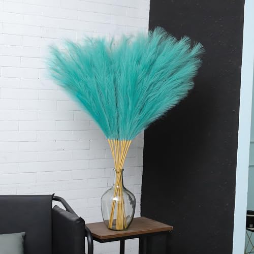 43" Tall Pampas Grass Decor - 8 PCS Faux Pampas Grass Flower Arrangement and Vase Filler for Boho Home Wedding Mothers Day Decoration (Lake Blue) - color: Lake Blue