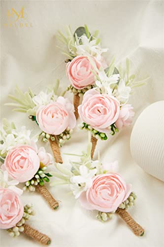 Pink Boutonnieres for Men 6Pcs Faux Silk Wedding Prom Groom | Faux Pink Boutonniere for Wedding Prom Homecoming Anniversary Formal Dinner Party Engagement Graduation Gift Groom Best Man - color: Pink3# Boutonniere(6 Piece)