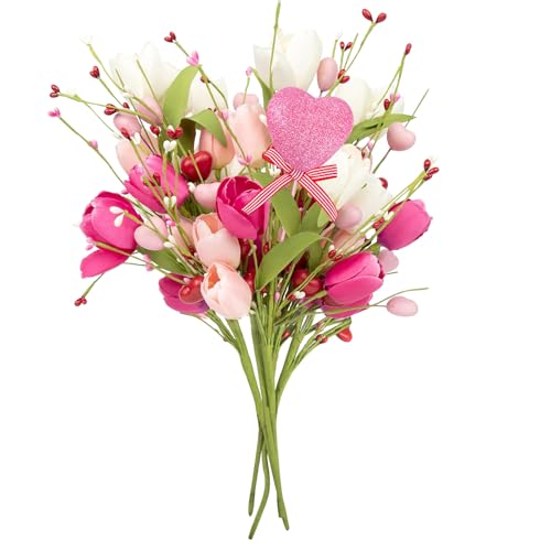 5pcs Artificial Flowers Fake Roses/Tulips Artificial Flowers for Mother's Day Wedding, Party Bulk Home Kitchen Wedding Table Decoration - color: Pink-lovetulip