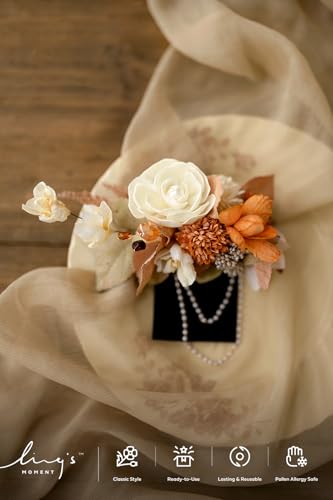 Ling's moment Pocket Boutonniere Single, Boutonniere for Men Groom for Wedding, Prom, Homecoming, Anniversary, Graduation, etc.Rust Boho Sola Wood, 6" W x 5" H - color: Or-rust Boho & Sola Wood, size: 6" W x 5" H