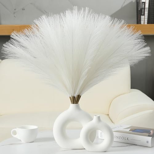 Ureymx Faux Pampas Grass Decor 17.7 Inch 30pcs, Artificial Pampas Grass Fluffy Home Decor, Short Vase Room Decor pompous Grass Flower Arrangement for Boho Home Wedding Decoration (Milky White) - color: Milky White, size: 17 Inch 30 Pcs