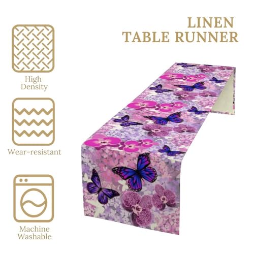 Butterfly Table Runner,Spring Seasonal Pink Purple Floral Garden Theme Table Runner for Home Indoor Outdoor Kitchen Holiday Party Wedding Decor 13x36 Inch - color: Butterfly-4, size: 13x36in