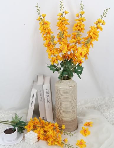 6PCS Golden Yellow Delphinium Artificial Flowers, 34.25" Long Stems Larkspur Silk Flowers for Tall Vase Faux Delphinium for Wedding Centerpieces Home Decor Indoors (Golden Yellow) - color: Golden Yellow