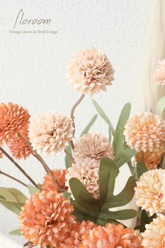 Floroom 9pcs Burnt Orange Peach Mix Faux Silk Mums Artificial Flowers, Bulk Fake Small Mini Chrysanthemums with Stems for DIY Wedding Centerpieces Floral Arrangements Vase Fillers Home Decorations - color: Serene Burnt Orange, size: 9pcs