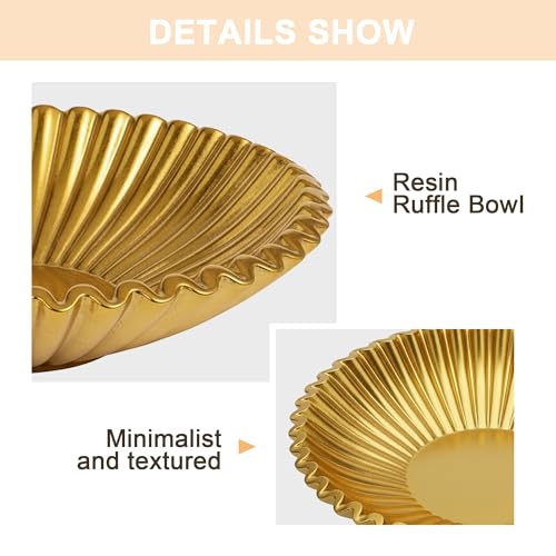 Gold Decorative Bowl - Stylish Resin Bowl - Key and Purse bowls for Entryway Table - Modern Accent Decor for Home - Ruffle Coffee Table Centerpiece (Gold, 10 inch) - color: Gold, size: 10 inch