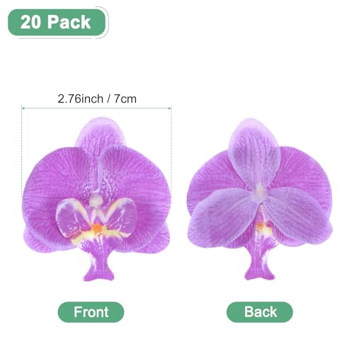 M METERXITY 20-Pack Artificial Orchid Flower Heads, Silk Faux Butterfly Flowers Head for Wedding/Bouquet/Bridal/Party Decor, Fake Phalaenopsis Petals Bulk [2.76 Inch, Dark Purple] - color: Dark Purple, size: 2.76 Inch