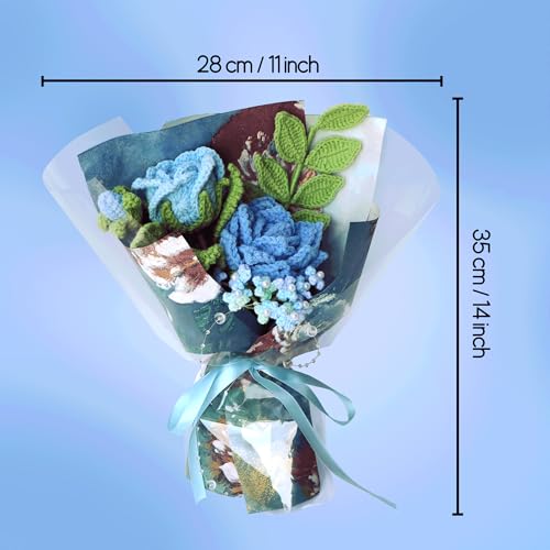 Blue Rose Crochet Flowers Bouquet Handmade Knitted Artificial Flowers Home Decor - color: Flowers003