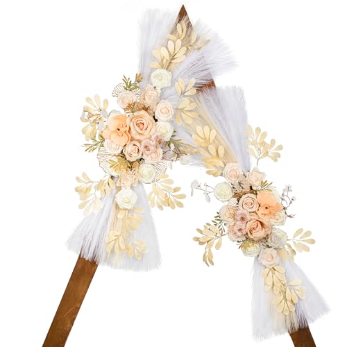Lisuun Wedding Arch Flowers, Artificial Flowers for Decoration, Large Flower Swag for Boho Styles Wedding Ceremony Floral Decor - Pack of 2 - color: Beige&white&champagne