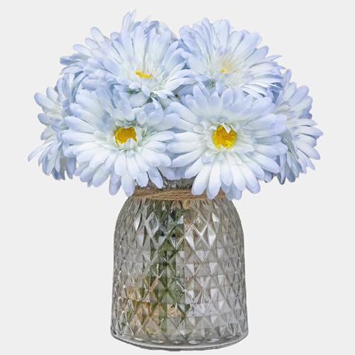 TOPIA Artificial African Daisies Flowers African Daisy Silk Flowers Artificial Gerbera Daisies Pack of 10 (Light Blue) - color: Light Blue, size: 10pcs