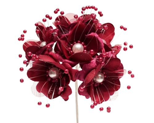 72 Artificial Silk Pearl Spray Craft Flower for Home Craft DecorDIY Wedding Bridal Veil Headband Dress Cake Topper Embellishment Scrapbook Favor Corsage Floral Bouquet Arrangement (Burgundy) - color: Burgundy