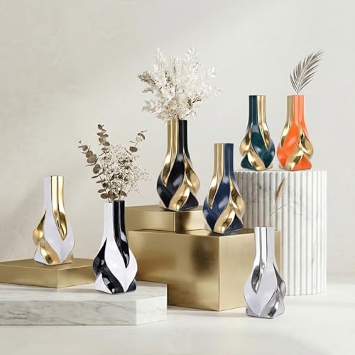 10.6" Black and Gold Ceramic Vase, Modern Geometric Flower Vase for Dining Table Centerpiece, Elegant Decorative Vase for Pampas Grass, Living Room, Bedroom, Office, Tabletop Decoration - color: Black Gold