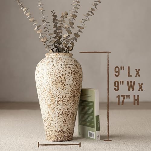 Ceramic Rustic Farmhouse Vase,Extra Large Terra Cotta Vase, Huge Pottery Decorative Flower Vases for Living Room Entryway Table Centerpiece Decor(17'' X 9'' x 9'')(Waist Cinching Bottle) - color: Waist Cinching Bottle
