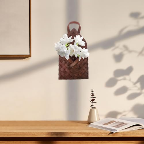 Rustic Style Woven Hanging Basket 12.20X6.49X2.55In Wall Hanging Wicker Basket for Flower Arrangement Kitchen Storage Organizer
