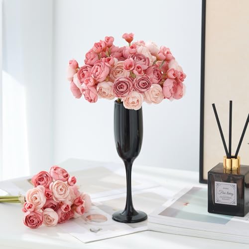 18 Pcs Ranunculus Artificial Flowers Pink Mini Silk Ranunculus Flowers Bulk Real Touch for Wedding DIY Bouquets Home Decor Arrangements - color: Dusty Pink