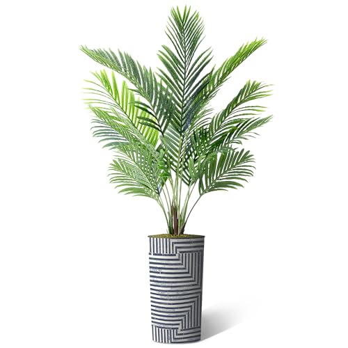 Artificial Tree in Modern Geometric Pattern Planter, Fake Areca Tropical Palm Silk Tree for Indoor and Outdoor Home Decoration - 66" Overall Tall (Plant Pot Plus Tree) - style: Areca Palm Tree