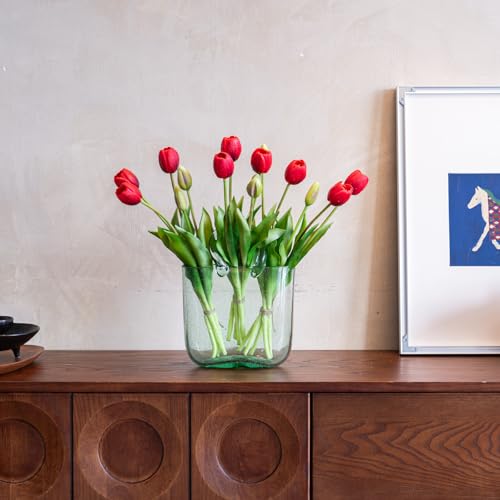Artificial Tulips Flowers,Soft Touch Latex Bouquet, Fake Tulips,Spring Wedding Home Room Table Centerpiece Decor - color: 15pcs Red(no Vase)