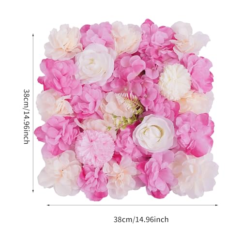 JJIESHENG Flower Wall Panels 3D Flower Wall Backdrop, 6Pcs Artificial Flower Wall Panel Silk Rose Floral Decorative Faux Flower Wall Background for Wedding Home Decoration (White, Pink, 15 * 15in) - color: White, Pink