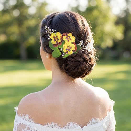 4 PCS Silk Pansies Artificial Flowers 35.43" Yellow Fake Pansy with Long Stems Faux Pansies Spring Flower Arrangements for Vase Home Outdoor DIY Wedding Party Decor(Yellow) - color: Yellow