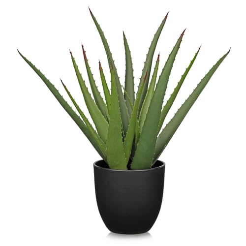 GnFlus Large Fake Succulent Aloe Vera Plants 16.7 Inch Artificial Succulents with Black Pot Faux Aloe Potted Plant for Desk Modern Home Office Bedroom Living Room Table Shelf Decor - color: Black-16.7"