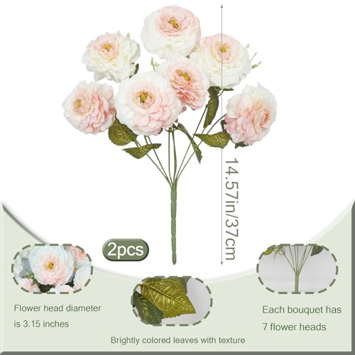 2 Pcs Artificial Flowers Zinnias Silk Flowers with Stems Zinnia Elegans Artificial Flowers for Outdoors Floral Arrangements Table Centerpieces Wedding Party Home Spring Summer Decor Pink - color: Light Pink