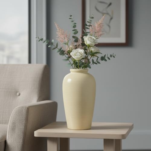 Beige Ceramic Vase for Home Decor - 11 Inch Tall Boho Vases for Flower, Modern Textured Vase for Centerpieces, Pampas Grass, Living Room, Kitchen, Fireplace, Entryway Decor - color: Beige