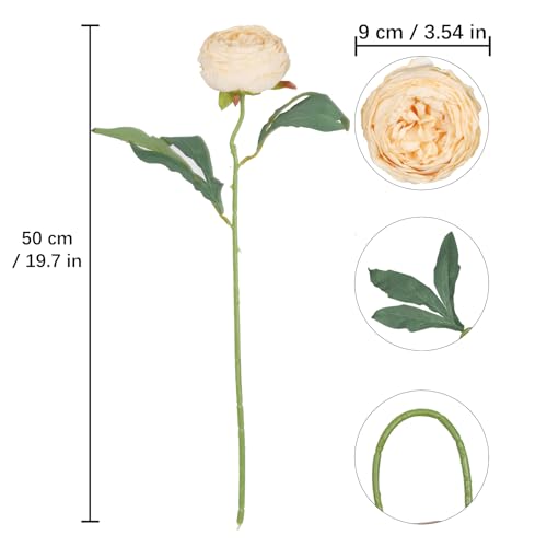 Peony Artificial Flowers 6PCS Champagne Flowers 19.7" Vintage Fake Peonies Silk Flowers with Stems for Wedding Bridal Bouquet Home Party Office Decoration(Champagne) - color: Champagne