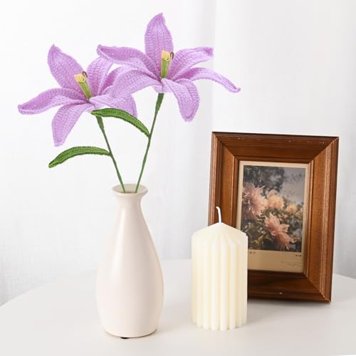 M METERXITY 1-Pack Crochet Flowers, Knitted Artificial Wool Lily for Mother's Day/Wedding/Birthday/DIY Decor, Handmade Knitted Flowers [Purple] - color: Purple