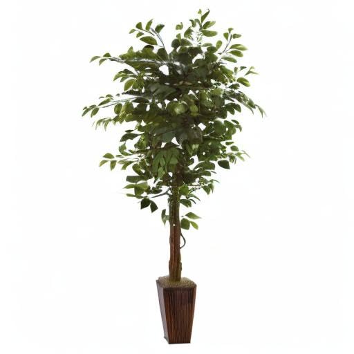 Nearly Natural 5931 6ft. Ficus Tree with Bamboo Planter,Green