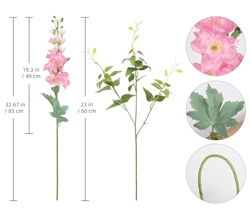8PCS Pink Artificial Delphinium Flowers with Clematis Greenery Long Stem Artificial Flowers for Tall Vase for Home Wedding Floral Arrangement Centerpiece Table Decor (Pink) - color: Light Pink