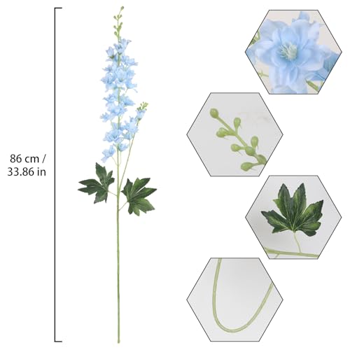 Light Blue Delphinium Artificial Flowers,8PCS Long Stem Fake Larkspur Flowers 33.5'' Faux Delphinium Bulk for Tall Vase Home Wedding Garden Table Decor (Light Blue) - color: Light Blue