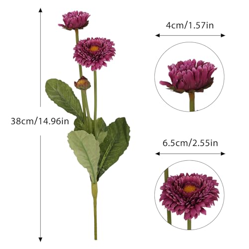 Purple Daisy Flowers Artificial 8pcs Realistic Faux Chrysanthemum Silk Calendula Flowers with Stems for Wedding Bouquet Home Party Decoration(Purple) - color: Purple