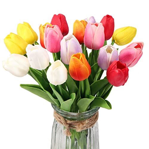 30pcs Real Touch Tulips PU Artificial Flowers Plants Decor, Multi Color Fake Tulips Flowers for Arrangement Wedding Party Easter Spring Home Dining Table Room Office Decoration. - color: Colours