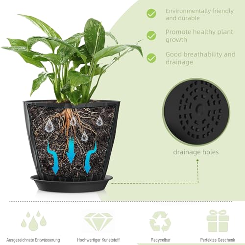 7 Inch Plant Pots 5 Pack, Flower Planters with Drainage Holes and Trays,Plastic Pots for Indoor Outdoor Plants,Black - color: Black, size: 7inch 5pc