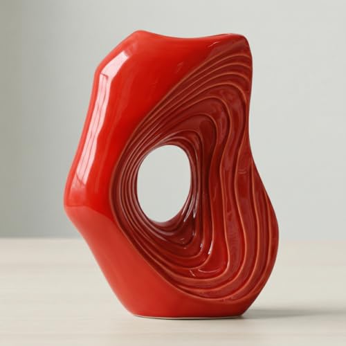 Sunddo Red Ceramic Vase for Home Decor, 11 Inch Modern Decorative Vase for Flowers, Donut Vases for Pampas Grass, Console, Kitchen, Mantle, Living Room, Table Centerpiece - color: Red, size: 11 inch