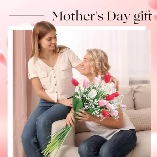 Hotop 30pcs 24 Inch Tulips Artificial Flowers Mother's Day Fake Tulip Fake Baby's Breath Flower Artificial Flower Decorations Bouquet for Home, Wedding, DIY Gift Party(Deep Pink, Light Pink,White) - color: Deep Pink, Light Pink,white