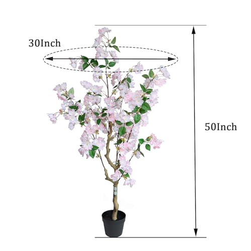 momoplant Artificial Cherry Blossom Tree 4.2FT Lifelike Silk Faux Tree Decorative Plant in Pot for Indoor Outdoor (Pink) - color: Pink