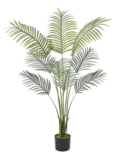 4ft Faux Areca Palm Tree Potted Realistic Tropical Silk Plant | Realistic 120cm Golden Cane palm for Home Garden Office Store Decoration UV protected maintenance free silk floor greenery - size: Palm Tree 120cm