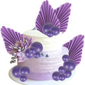 30 Pack Purple Paper Palm Fan Cake Topper With Balls - Wedding, Bridal Shower, Baby Shower, Birthday, Anniversary DIY Cake Decorations and Party Supplies - color: Design 3 Purple