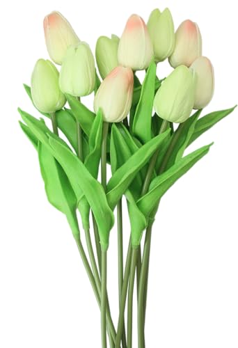 Artificial Flowers 10 Heads Mini Real Touch Artificial Tulip for Home Wedding Party Centerpiece Decoration (Champagne) - color: Champagne